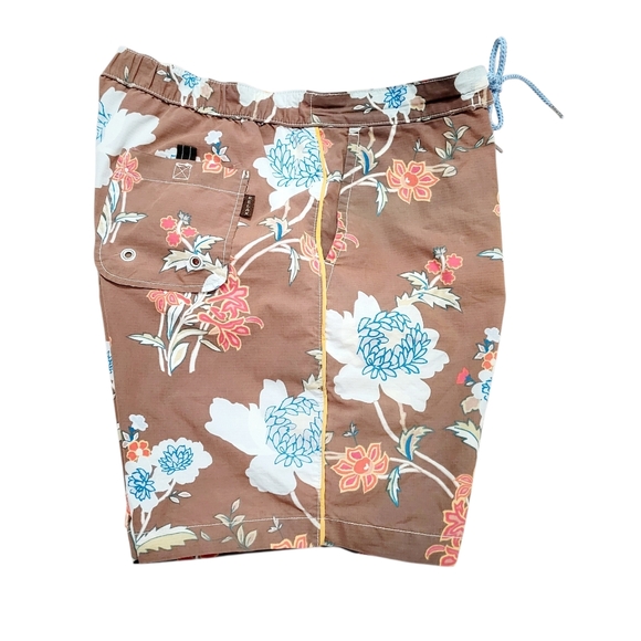 Tommy Bahama Relax Swim Trunks Mens Medium Brown Floral Board Shorts Drawstring - Picture 3 of 13